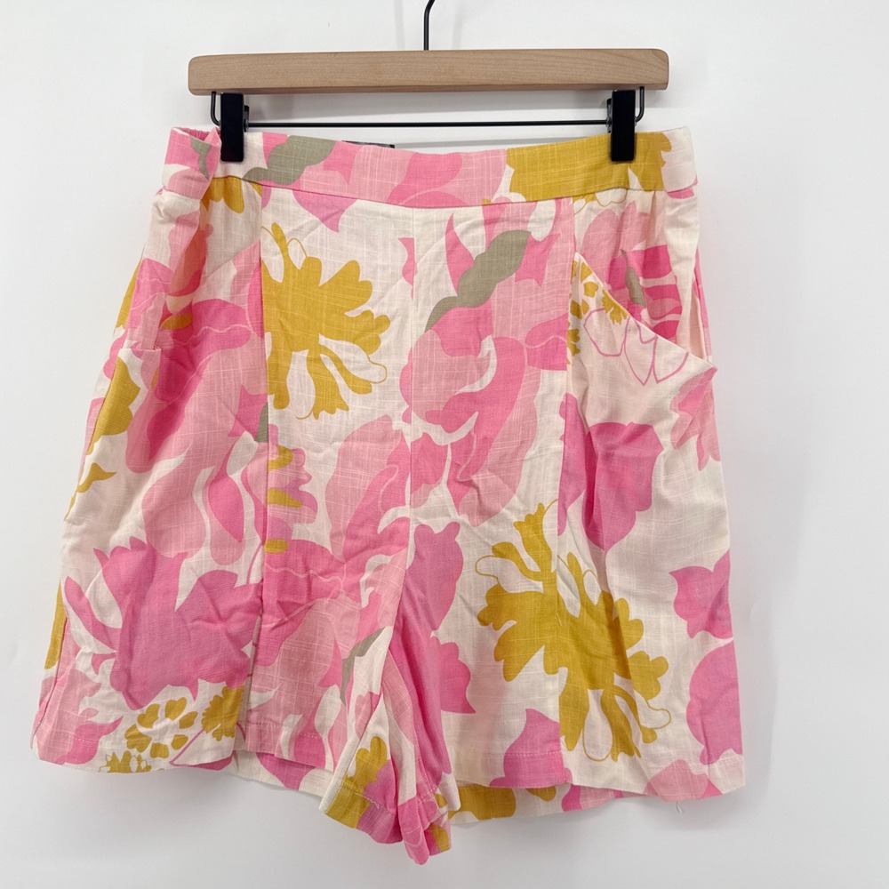 Pena Floral Print Pull On Shorts XXL Pink Yellow Elastic Waist Pockets‎ NWT